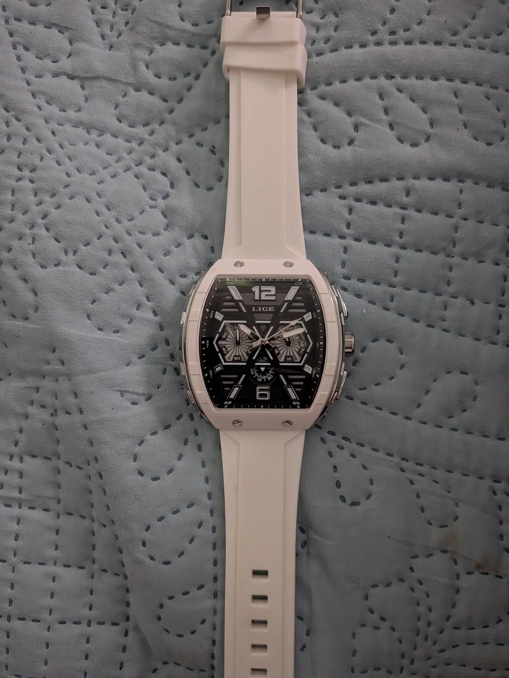 White Silicone Strap Chronograph Watch LIGE Men's Watch